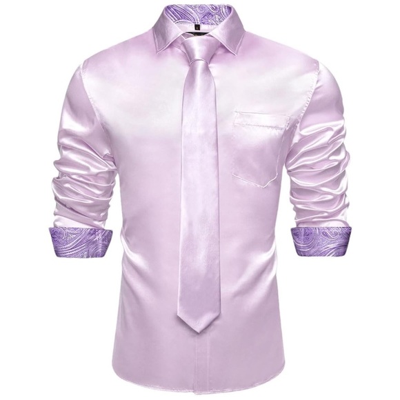 Lavender Men's Dress Shirt with Tie - Picture 1 of 11